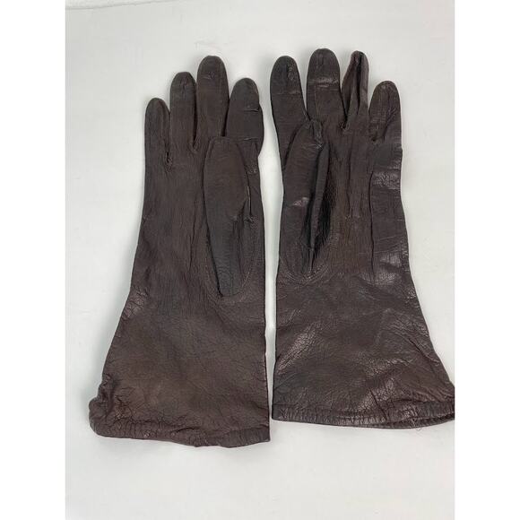 Leather Gloves Womens Size Small Dark Brown Insulated Long Winter Gloves - Picture 3 of 9
